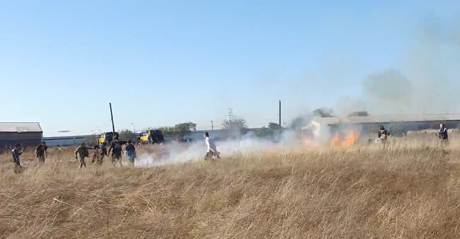 Beginning of a fire from UAS accident at Richmond Field Station, UC Berkeley