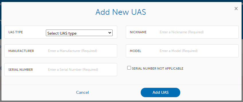 Add new UAS Dialog Box