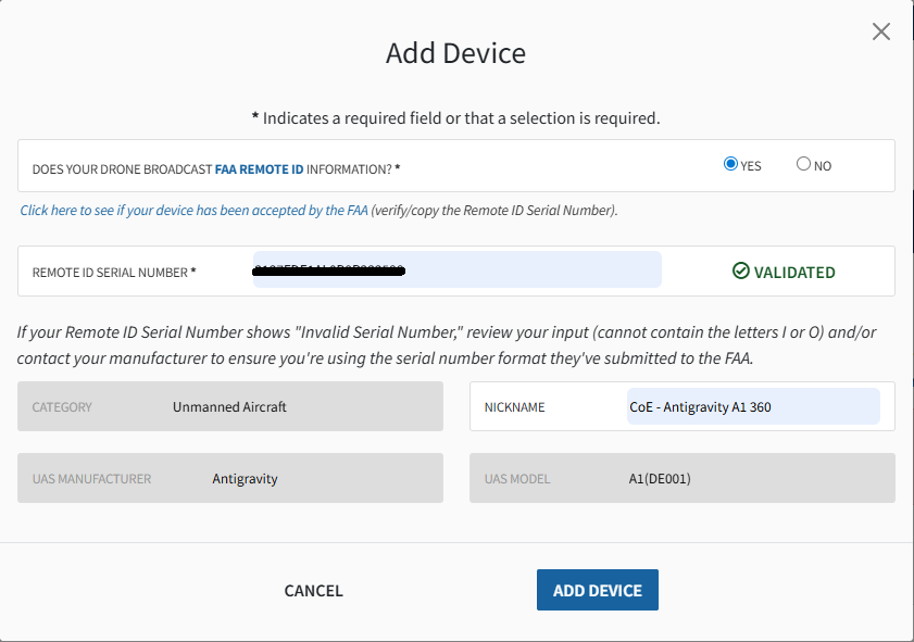 Serial Number Validated