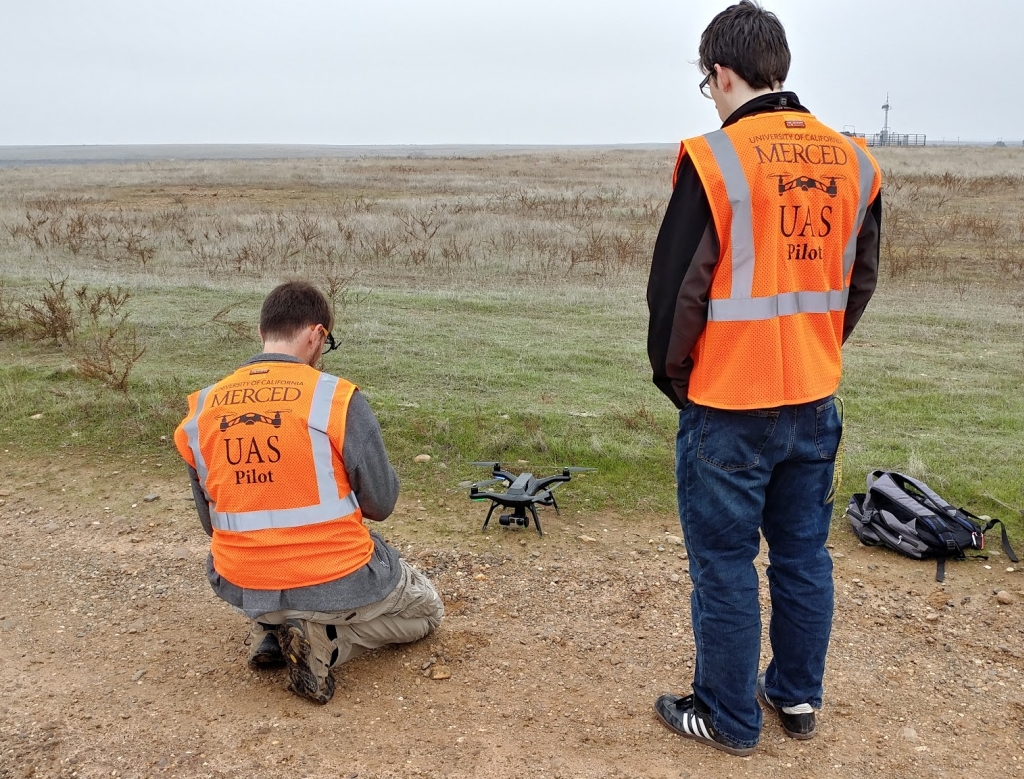 UAS operators with high visiblity vests, UC Merced