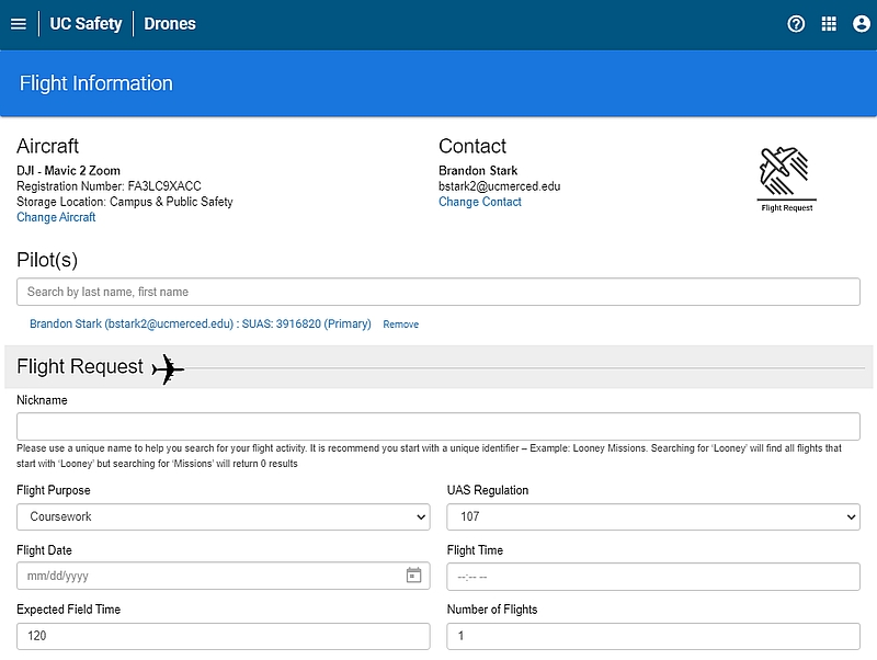 UC Drones Flight Request